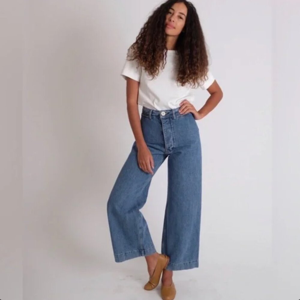 JESSE KAMM Sailor Pants Cowboy Blue Japanese Denim 24” Waist Fit Like Size 0 XS
